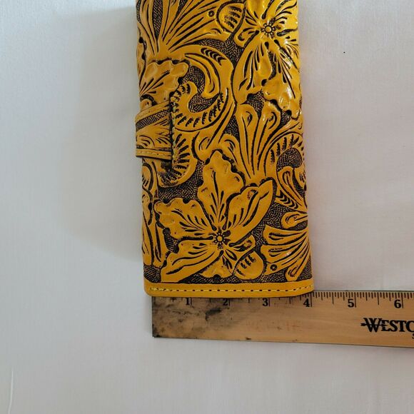 Hand tooled leather wallet Mustard yellow 7 1/2"x 4" BOHO Chic Mexican Artisan - Picture 4 of 8